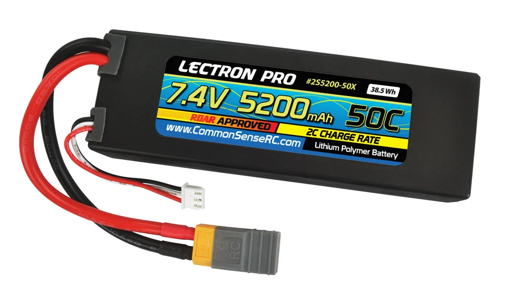 Common Sense RC (2S5200-50X) Lectron Pro 2S 7.4V 5200mAh 50C Lipo Battery With XT60 And Adapters 1 Common Sense RC (2S5200-50X) Lectron Pro 2S 7.4V 5200mAh 50C Lipo Battery With XT60 And Adapters