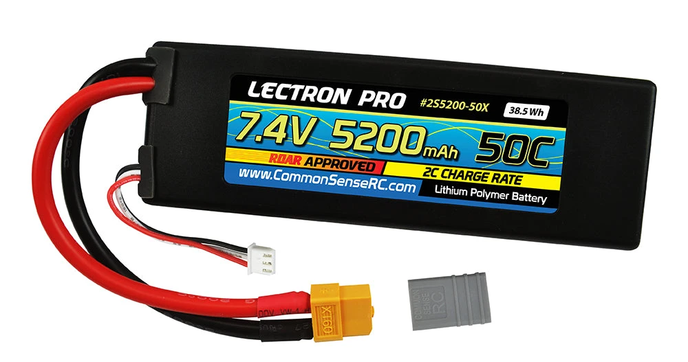 Common Sense RC (2S5200-50X) Lectron Pro 2S 7.4V 5200mAh 50C Lipo Battery With XT60 And Adapters 2 Common Sense RC (2S5200-50X) Lectron Pro 2S 7.4V 5200mAh 50C Lipo Battery With XT60 And Adapters - Image 2