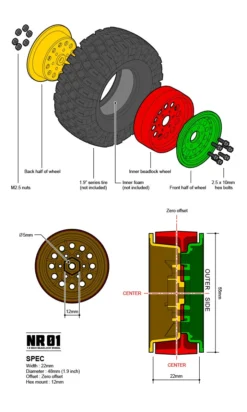 Gmade 70225 1.9" NR01 1/10 Scale Crawler Beadlock Wheels Chrome 2 Pack -Traxas Vehicles Model Shop gmade 70225 1 9 nr01 1 10 scale crawler beadlock wheels chrome 2 pack b