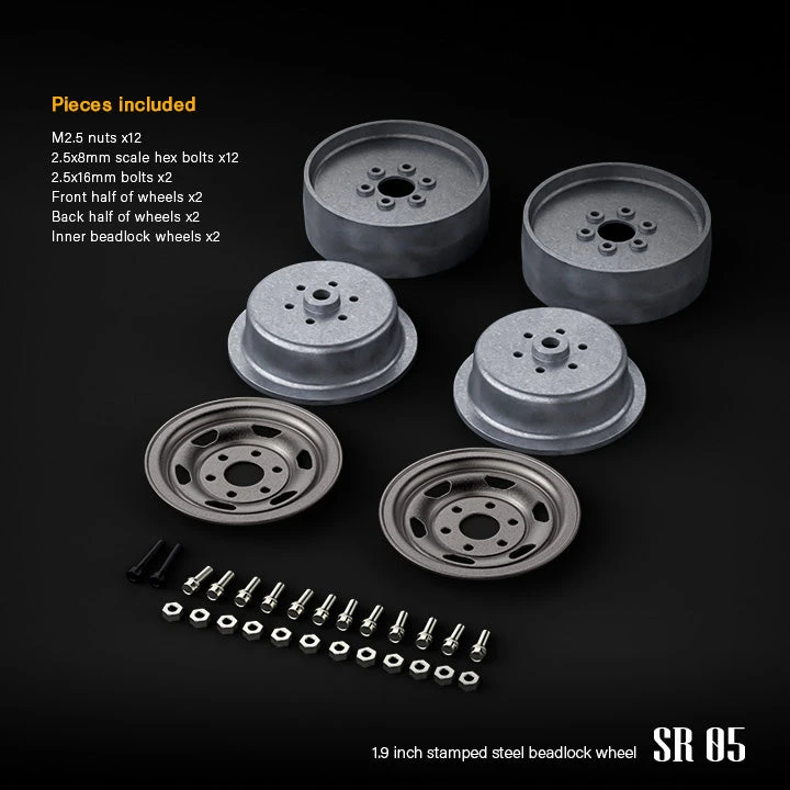 Gmade 70507 1.9" SR04 1/10 Crawler Beadlock Wheels Uncoated Silver 2 Pack 2 Gmade 70507 1.9" SR04 1/10 Crawler Beadlock Wheels Uncoated Silver 2 Pack - Image 2
