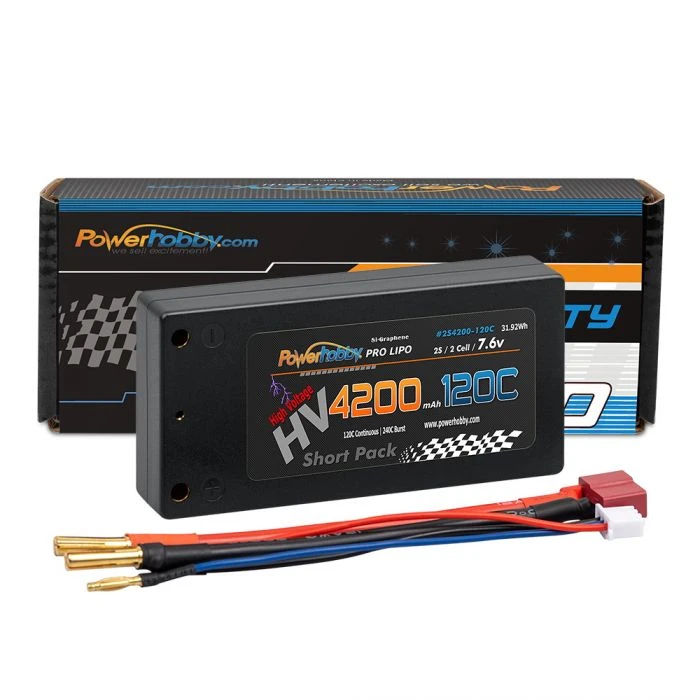 Powerhobby 2S 7.6V 4200mAh 120C Graphene + HV Shorty Lipo Battery Pack With Deans Plug 1 Powerhobby 2S 7.6V 4200mAh 120C Graphene + HV Shorty Lipo Battery Pack With Deans Plug
