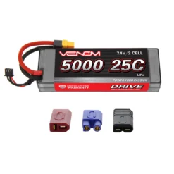Venom 1558 2S 5000mAh 7.4V 25C Hard Case LiPo Battery With Universal Plug System